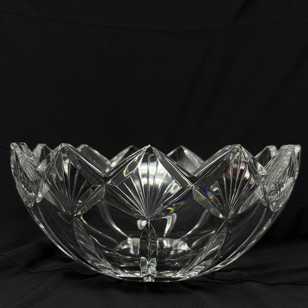 Wedgwood Full Lead Crystal Bowl 10 Inch Fan Diamond Cut Yugoslavia Clear Vintage